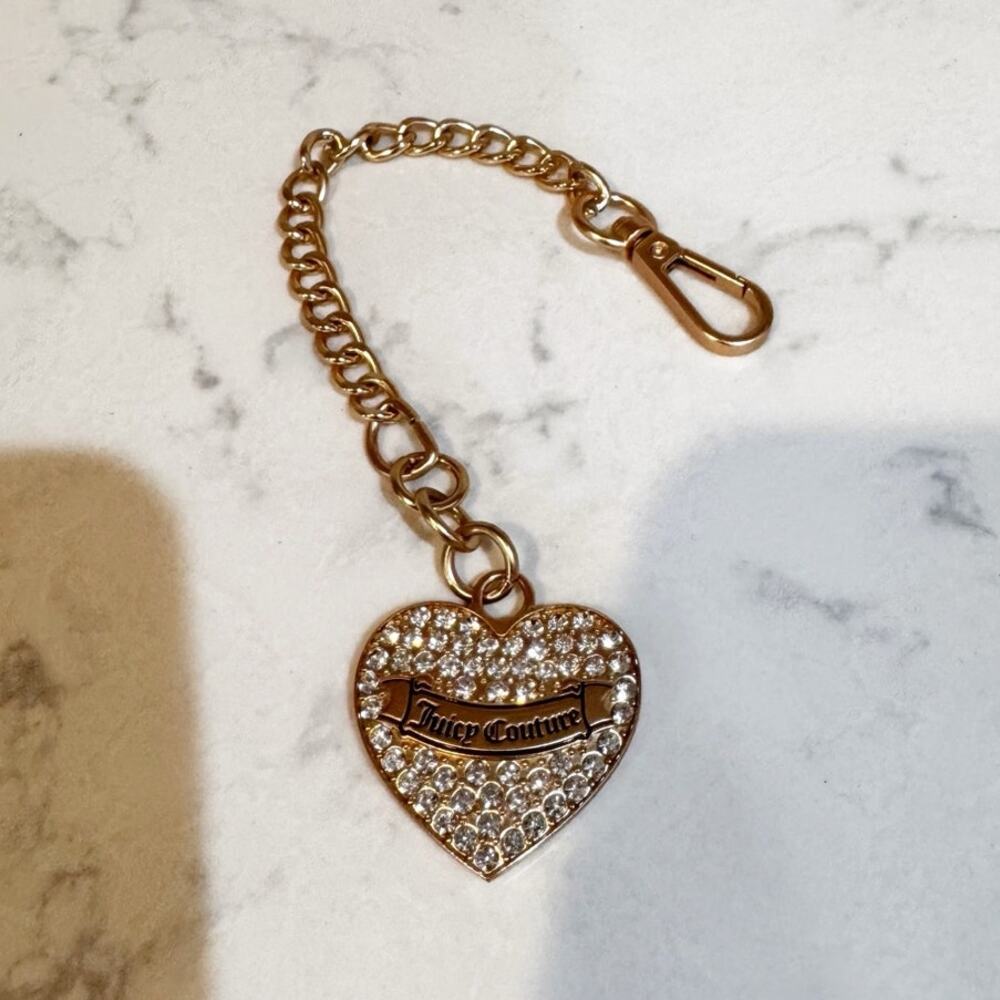 Juicy Couture gold tone heart keychain shimmering pave crystals accents Glam